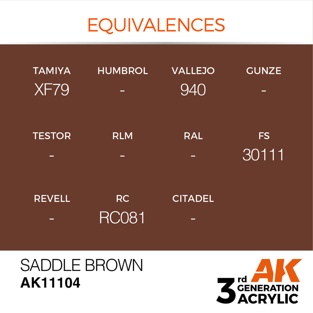 AK Interactive AK11104 Saddle Brown Acrylic Paint 17ml 3rd Generation