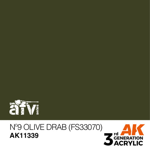 AK Interactive AK11339 AFV Series No.9 Olive Drab FS33070 Acrylic Paint 17ml