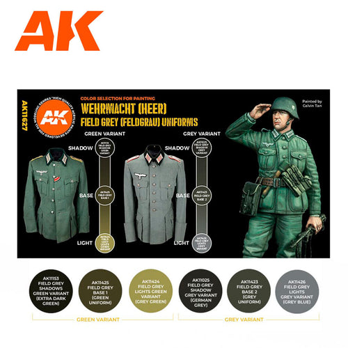 AK Interactive AK11627 Figure Series German Field Grey Uniforms Acrylic Paint Set 3rd Generation