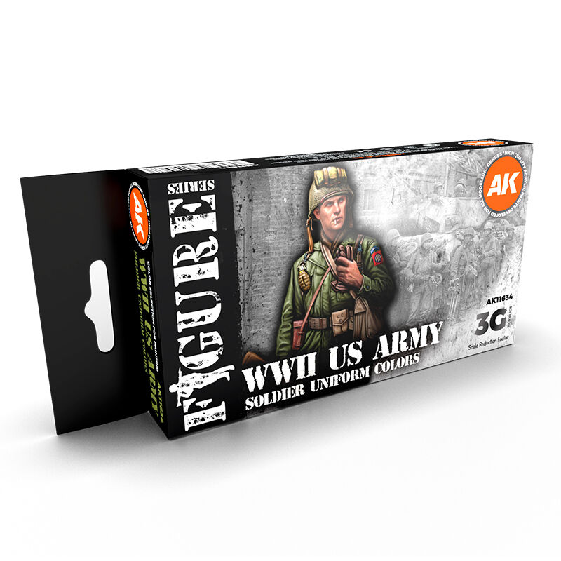 AK Interactive AK11634 Figure Series WWII US Uniforms Acrylic Paint Set 3rd Generation