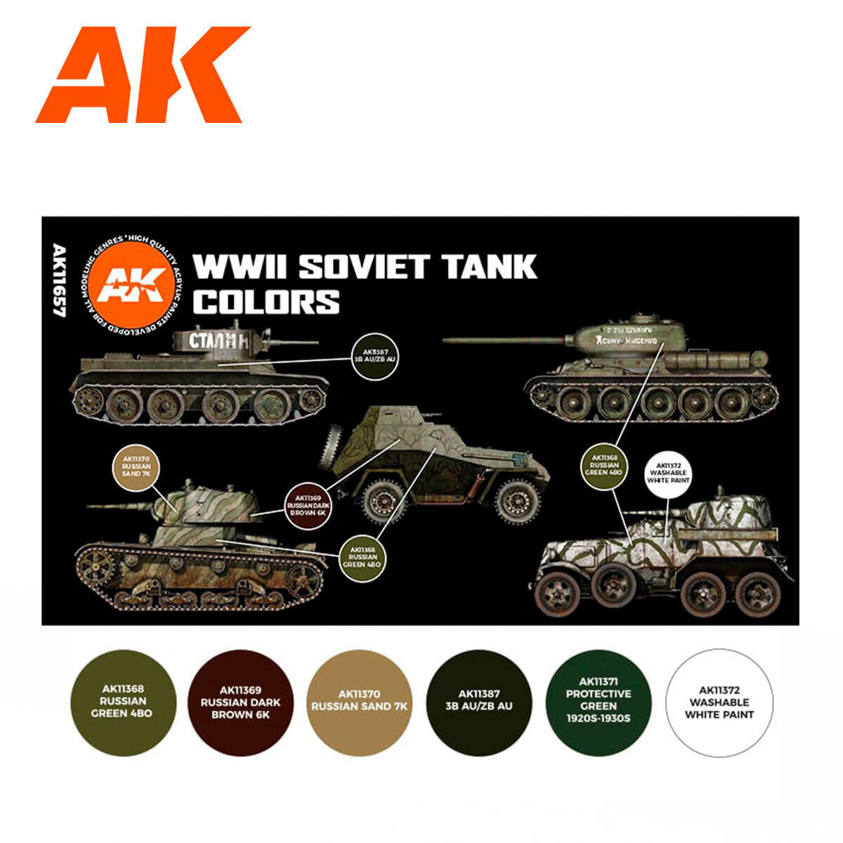 AK Interactive AK11657 AFV Series Soviet Camouflages Acrylic Paint Set 3rd Generation
