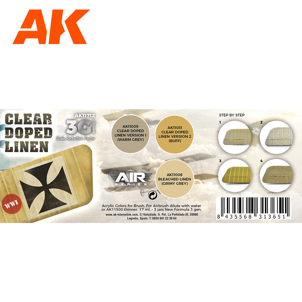 AK Interactive AK11712 Air Series Clear Doped Linen Acrylic Paint Set 3rd Generation