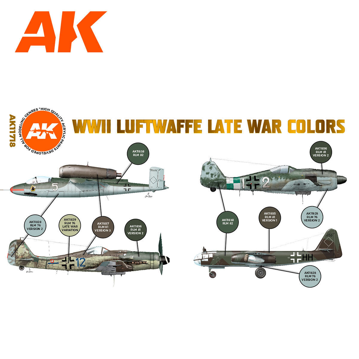 AK Interactive AK11718 Air Series WWII Luftwaffe Late War Colors Acrylic Paint Set 3rd Generation