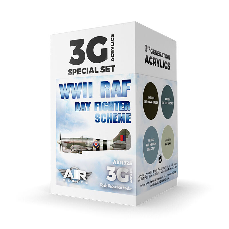 AK Interactive AK11725 Air Series WWII RAF Day Fighter Scheme Acrylic Paint Set 3rd Generation