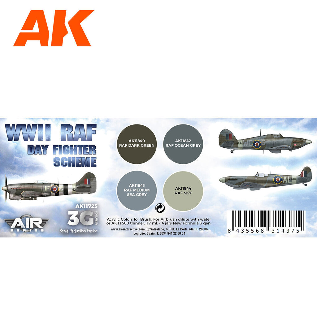 AK Interactive AK11725 Air Series WWII RAF Day Fighter Scheme Acrylic Paint Set 3rd Generation