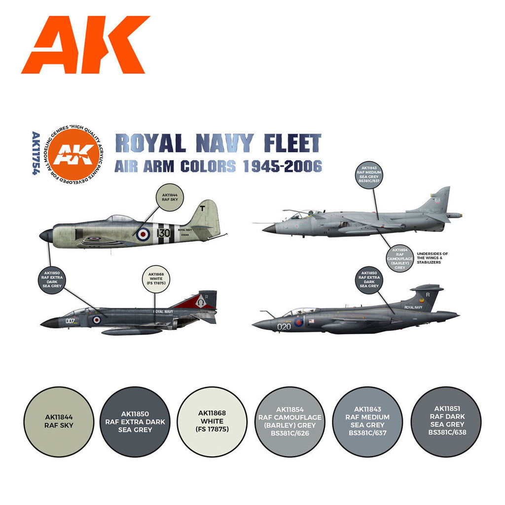 AK Interactive AK11754 Air Series RN Fleet Air Arm Aircraft Colors 1945-2010 Acrylic Paint Set 3rd Generation