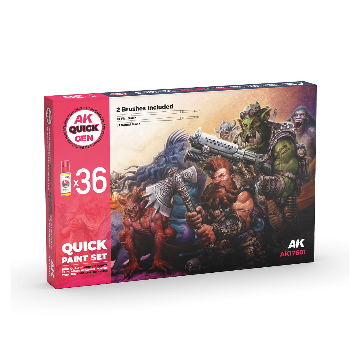AK Interactive Quick Gen Quick Paint Set (36 Colours + 2 Brushes)