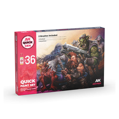 AK Interactive Quick Gen Quick Paint Set (36 Colours + 2 Brushes)