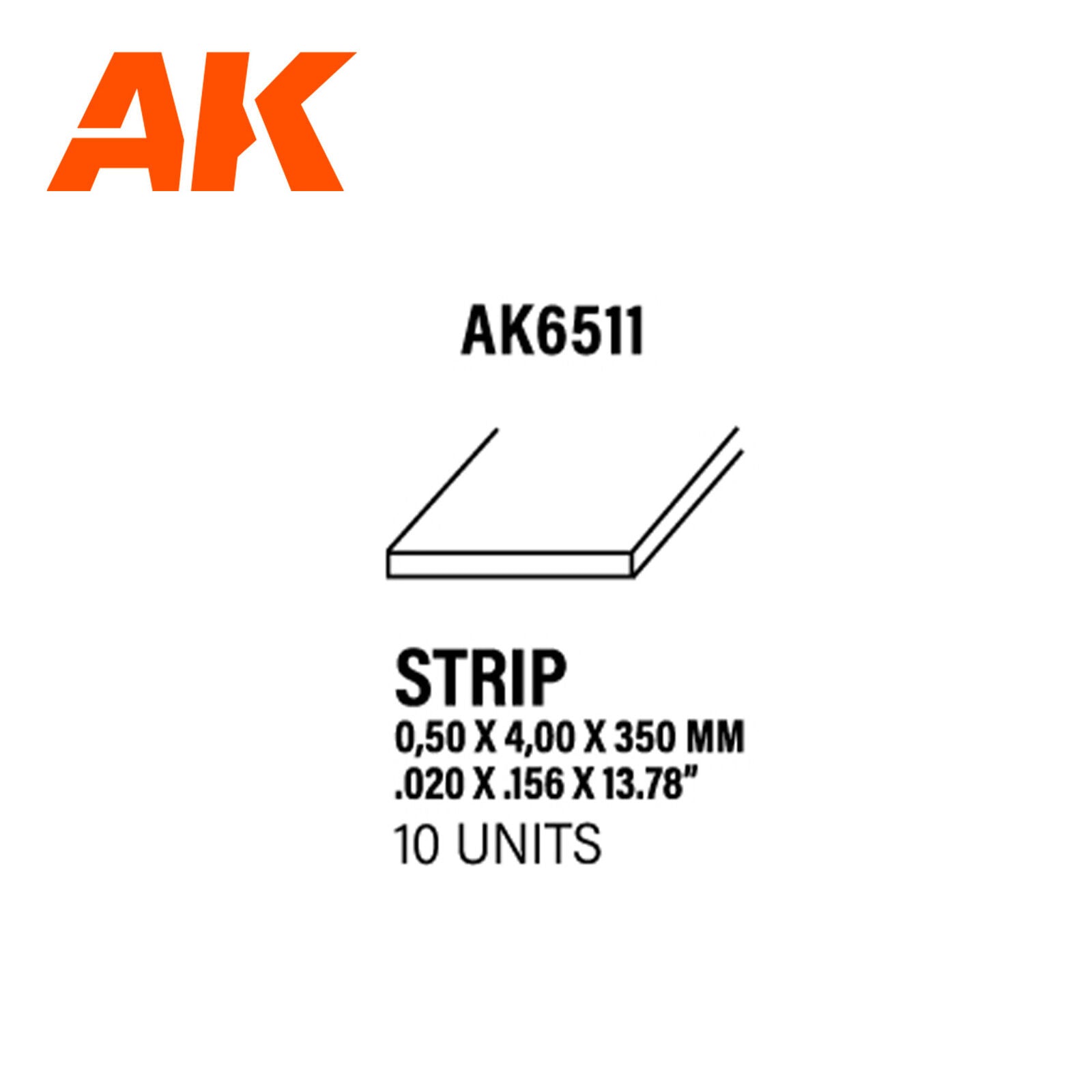 AK Interactive AK6511 Styrene Strips 0.50 x 4.00 x 350mm Pack of 10