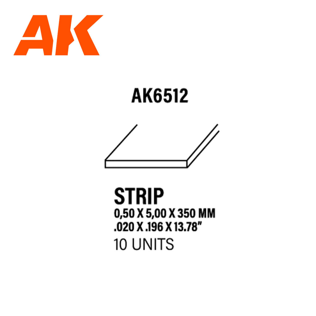 AK Interactive AK6512 Styrene Strips 0.50 x 5.00 x 350mm