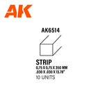AK Interactive AK6514 Styrene Strips 0.75 x 0.75 x 350mm Pack of 10