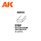 AK Interactive AK6515 Styrene Strips 0.75 x 2.00 x 350mm Pack of 10