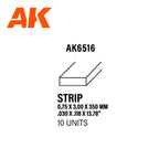 AK Interactive AK6516 Styrene Strips 0.75 x 3.00 x 350mm Pack of 10