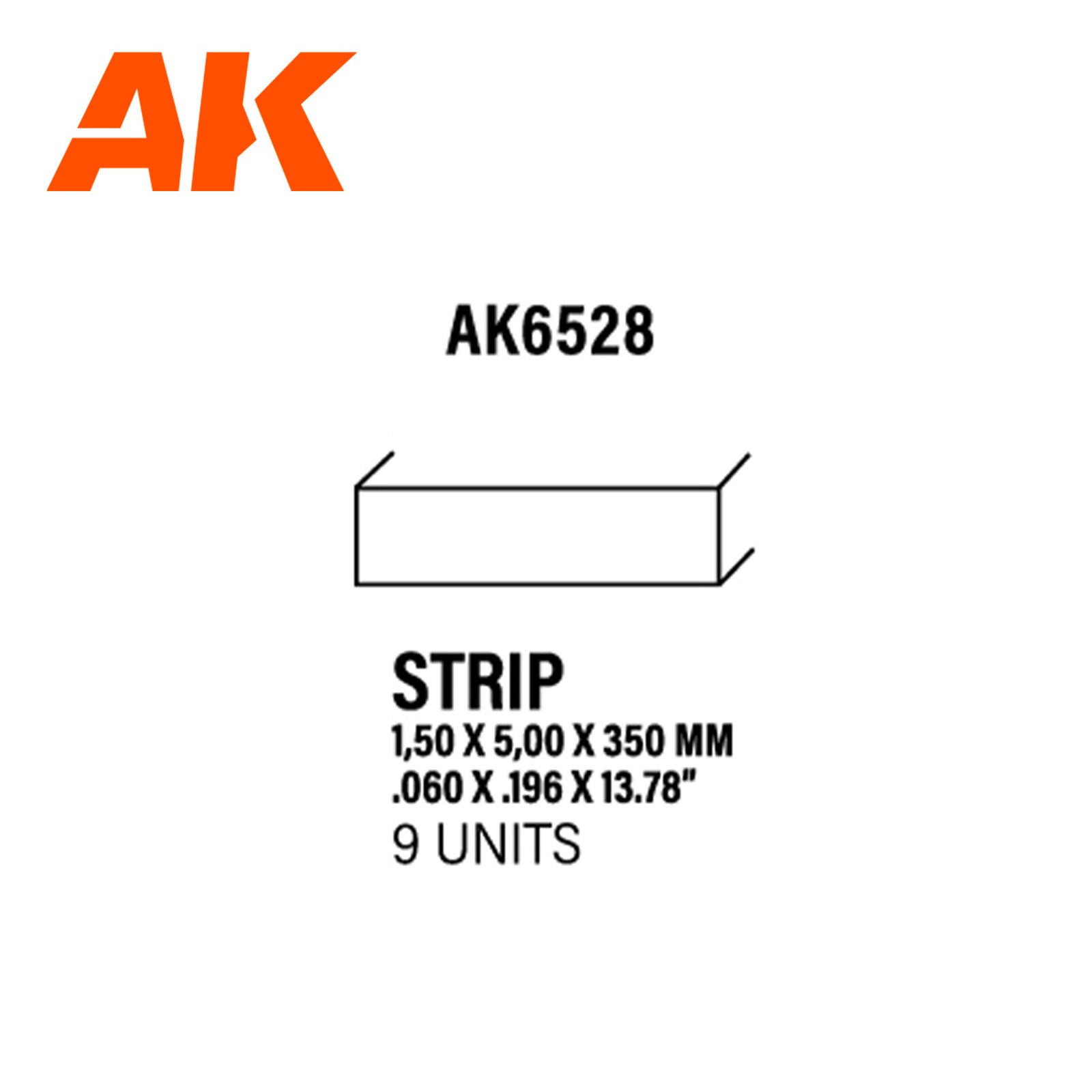 AK Interactive AK6528 Styrene Strips 1.50 x 5.00 x 350mm