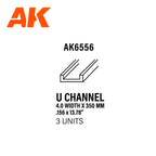 AK Interactive AK6556 Styrene U Channel 4.0 x 350mm (Pack of 3)