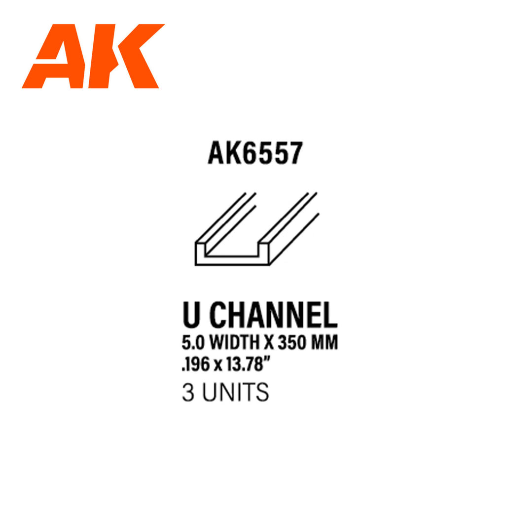 AK Interactive AK6557 Styrene U Channel 5.0 x 350mm (Pack of 3)