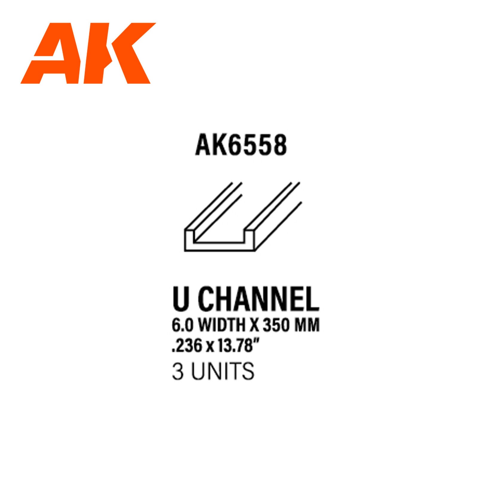AK Interactive Styrene U Channel 60 width x 350mm (pack of 3) (3)