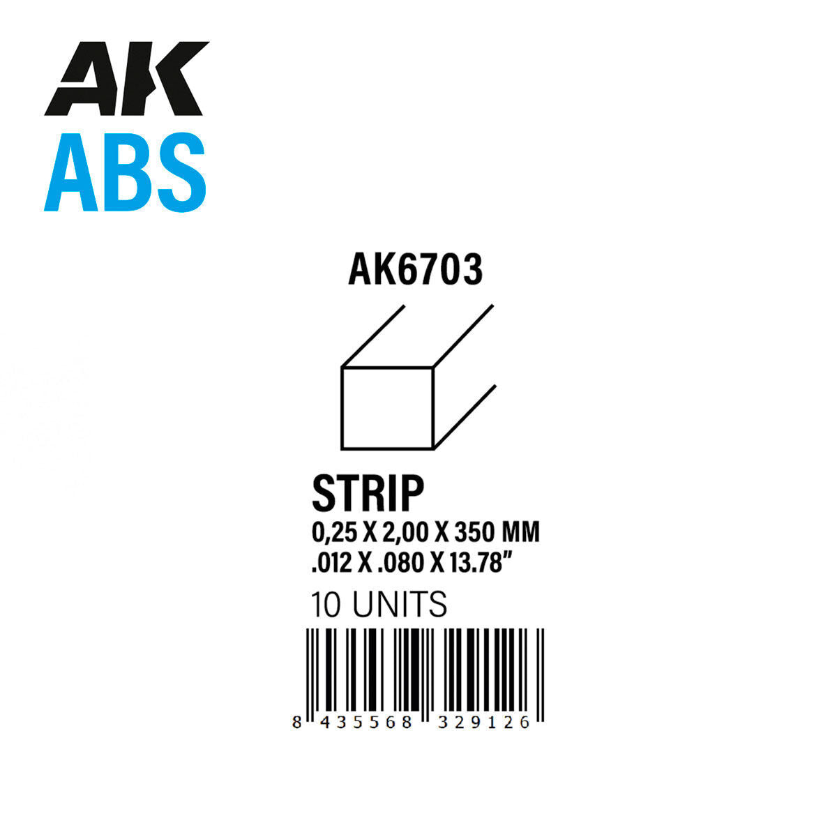 AK Interactive AK6703 ABS Strips 0.25 x 2.00 x 350mm