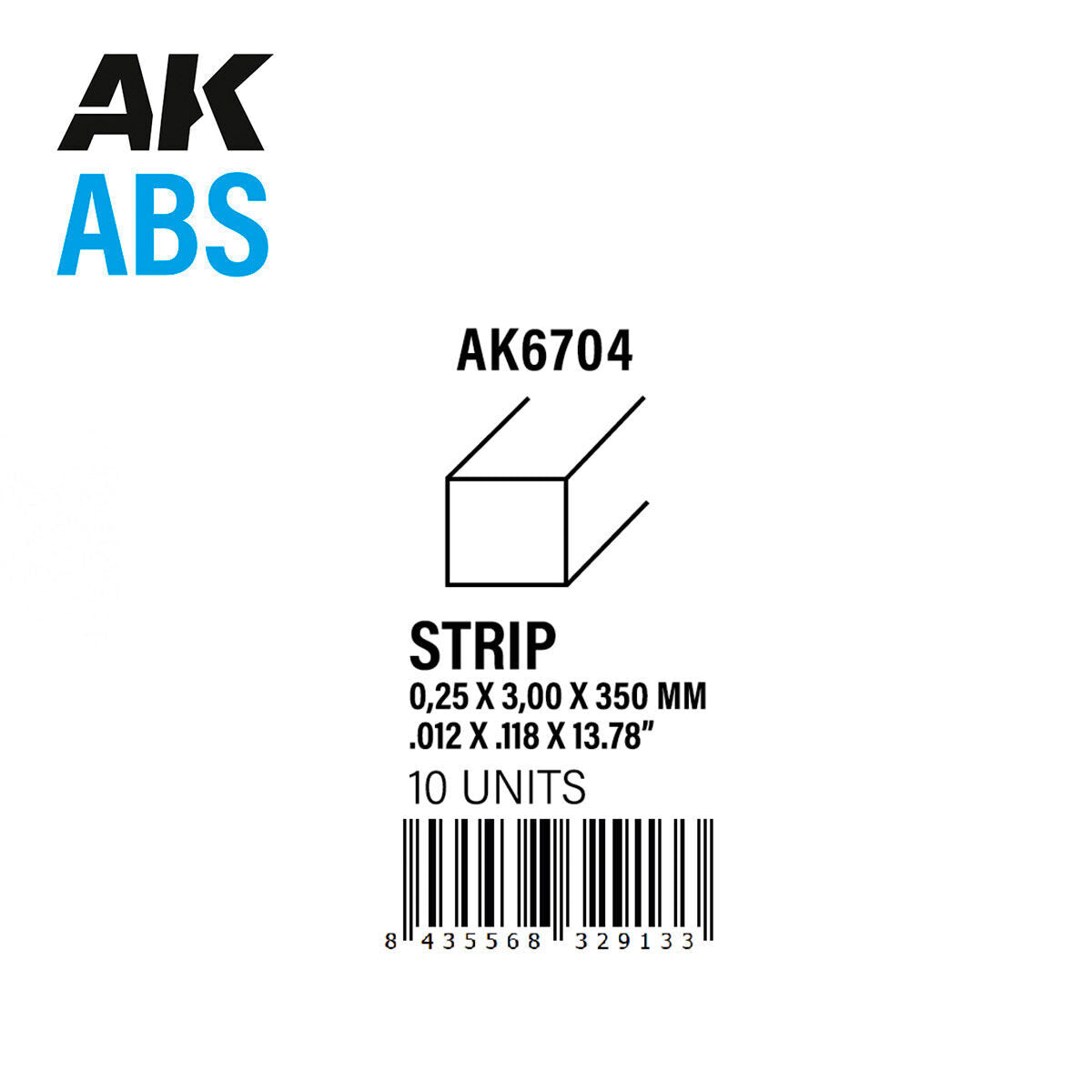 AK Interactive AK6704 ABS Strips 0.25 x 3.00 x 350mm