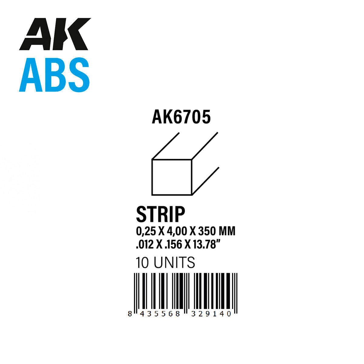 AK Interactive AK6705 ABS Strips 0.25 x 4.00 x 350mm