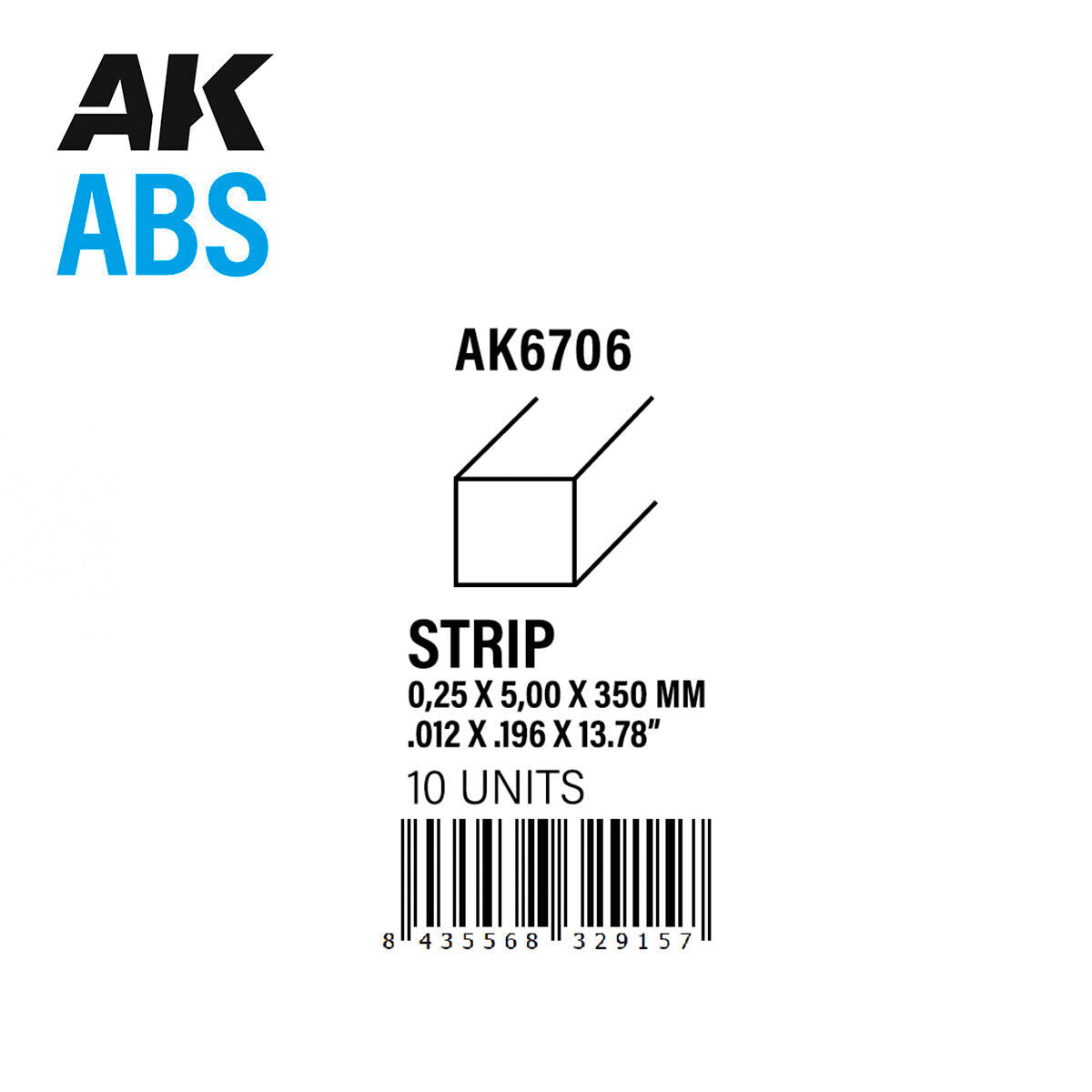 AK Interactive AK6706 ABS Strips 0.25 x 5.00 x 350mm