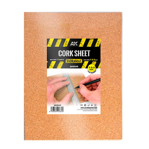 AK Interactive AK8049 Cork Sheets Fine Grained 200 x 300 x 1-2-3mm 3 Sheets