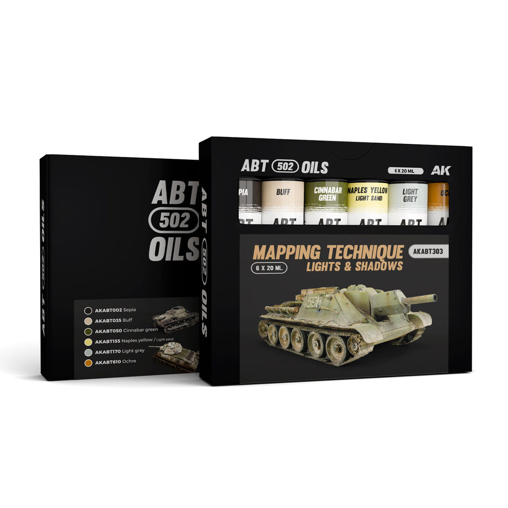 AK Interactive AKABT303 Vehicle Mapping Technique Lights & Shadows Oil Paint Set