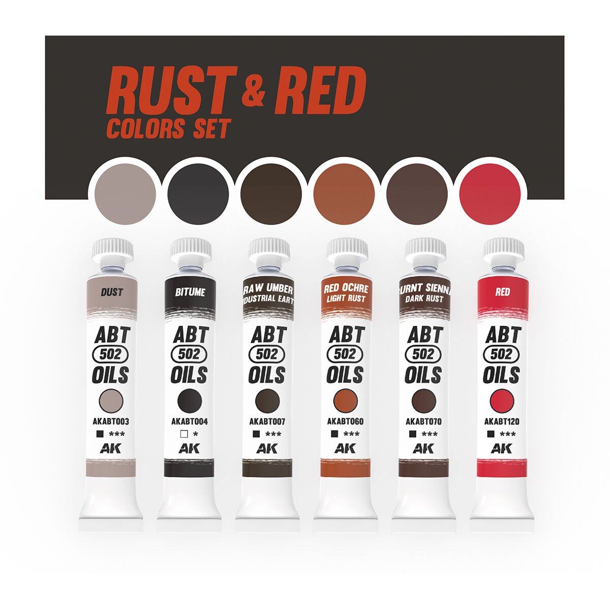 AK Interactive AKABT304 Rust & Red Colours Oil Paint Set