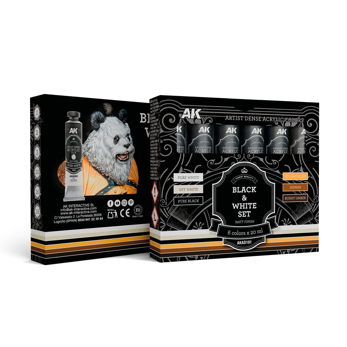 AK Interactive Artist Dense Acrylic Black & White Set (6 Tubes 20 ml)