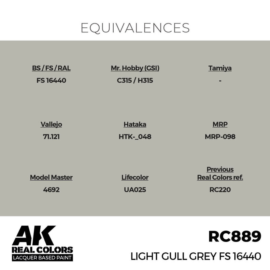 AK Interactive AKRC889 Real Colors Light Gull Grey FS 16440 Lacquer Paint 17ml