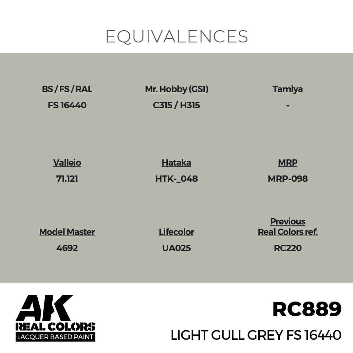 AK Interactive AKRC889 Real Colors Light Gull Grey FS 16440 Lacquer Paint 17ml