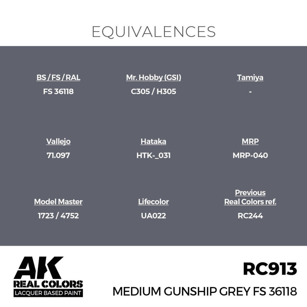 AK Interactive AKRC913 Real Colors Medium Gunship Grey FS 36118 17ml Lacquer Paint