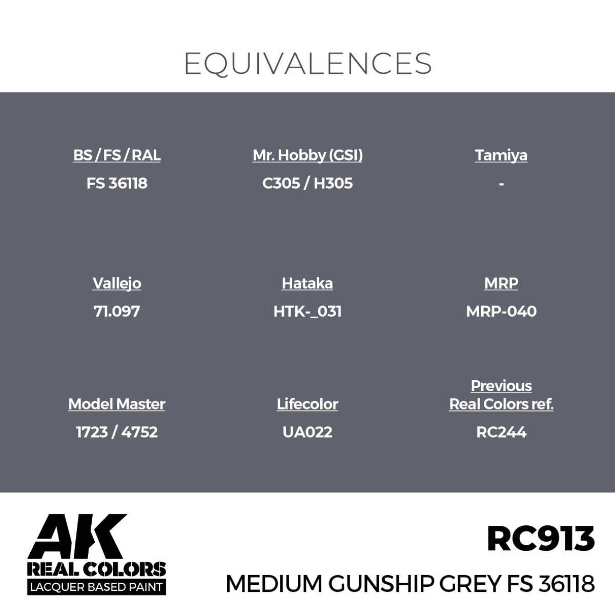 AK Interactive AKRC913 Real Colors Medium Gunship Grey FS 36118 17ml Lacquer Paint