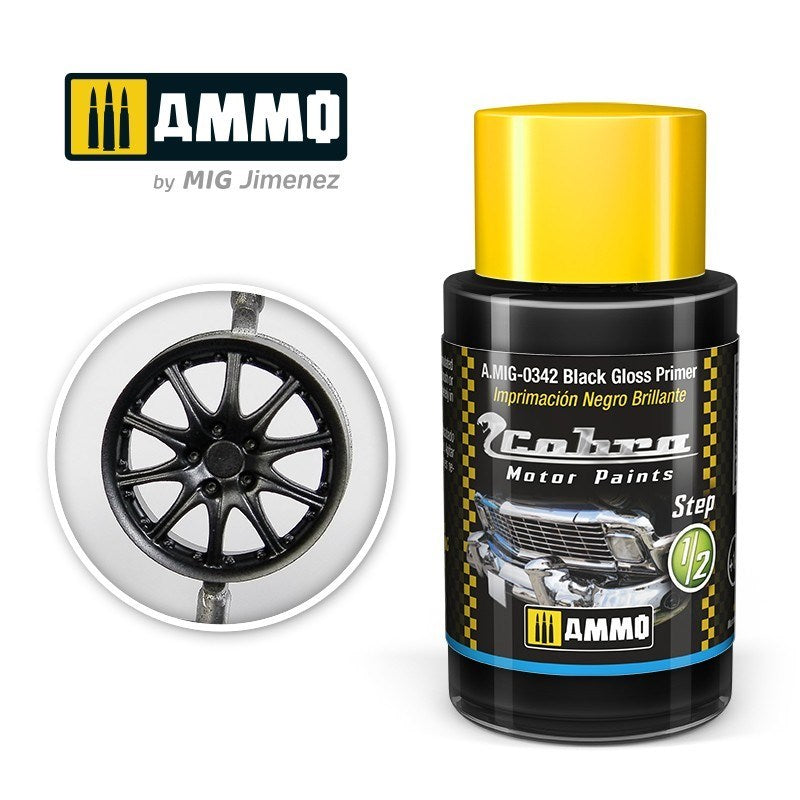 AMMO by Mig Jimenez A.MIG-0342 Cobra Motor Black Gloss Primer Acrylic Paint (8469603647725)
