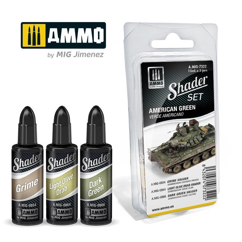 AMMO by Mig Jimenez A.MIG-7322 Shader Set  American Green (8470978724077)