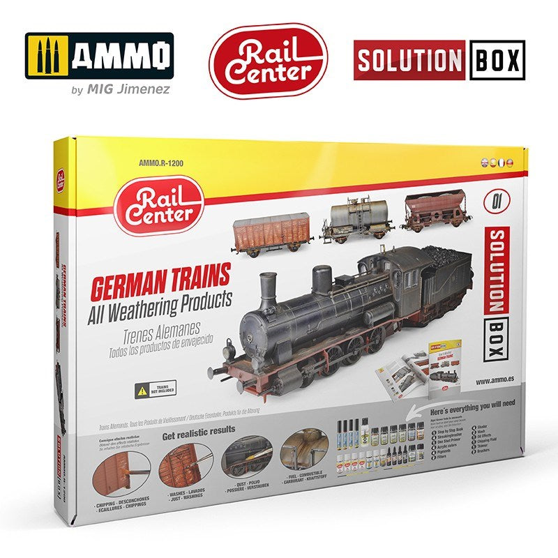 AMMO by Mig Jimenez AMMO.R-1200 AMMO RAIL CENTER SOLUTION BOX #01 GERMAN TRAINS. All Weathering Products - Hobby City NZ