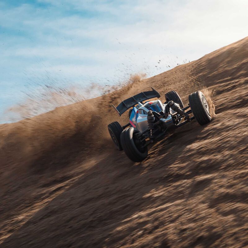 ARRMA Typhon Grom MEGA 380 Brushed 4X4 Small Scale RTR with Battery & Charger Blue/Silver RC Buggy (6)
