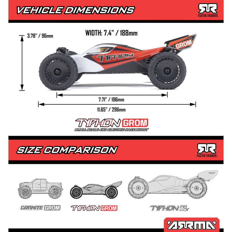 ARRMA Typhon Grom MEGA 380 Brushed 4X4 Small Scale RTR with Battery & Charger Blue/Silver RC Buggy (3)