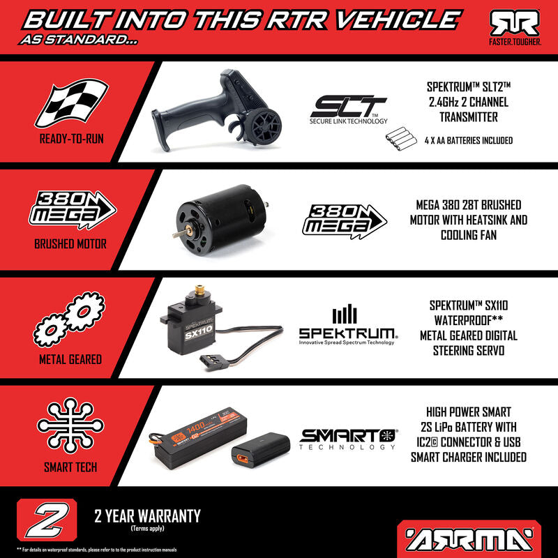 ARRMA Gorgon Grom 4X4 RTR Brushed Red RC Monster Truck 1/16 Scale (2)