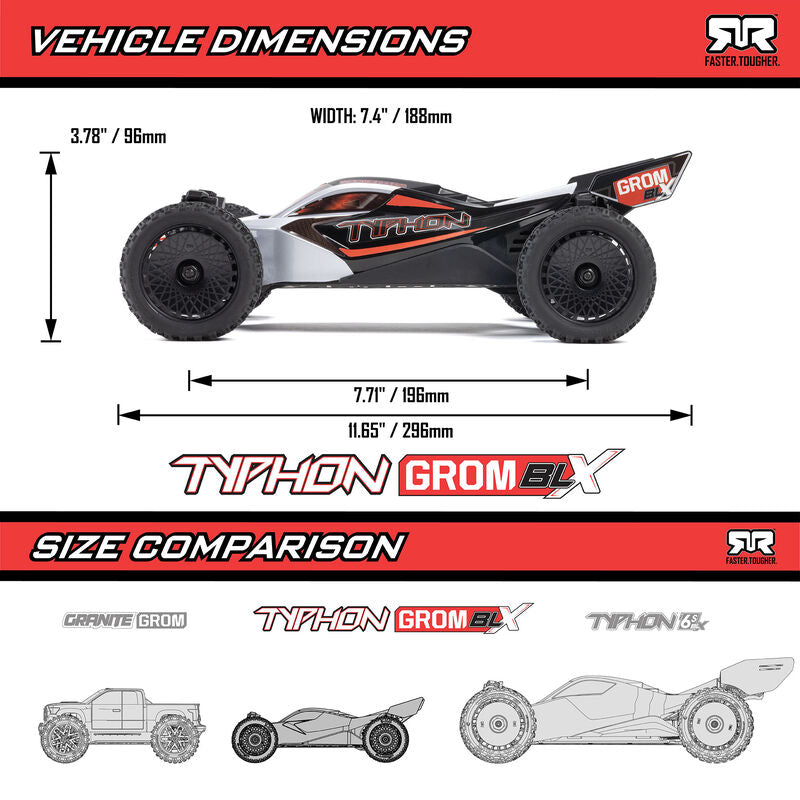 Arrma Typhon Grom 223S Brushless 4WD Ready to Run RC Buggy 1/14 Scale (3)