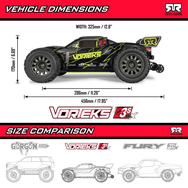 ARRMA Vorteks 223S DSC 2WD RTR Brushless Yellow RC Stadium Truck 1/10 Scale (2)