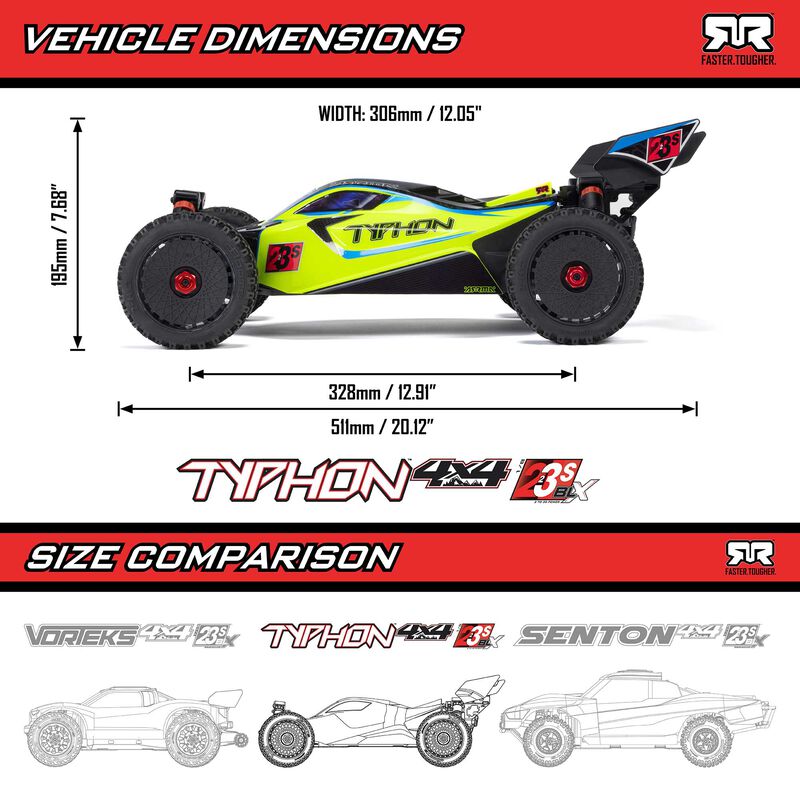 ARRMA TYPHON 223S BLX Brushless 4X4 RTR with DSC Blue RC Buggy 1/8 Scale (3)
