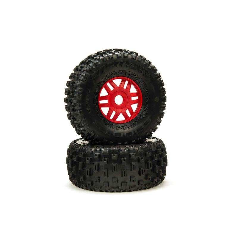 ARRMA 550065 DBOOTS 'Fortress' Tire Set Glued (Red) (2pcs) (8324284088557)