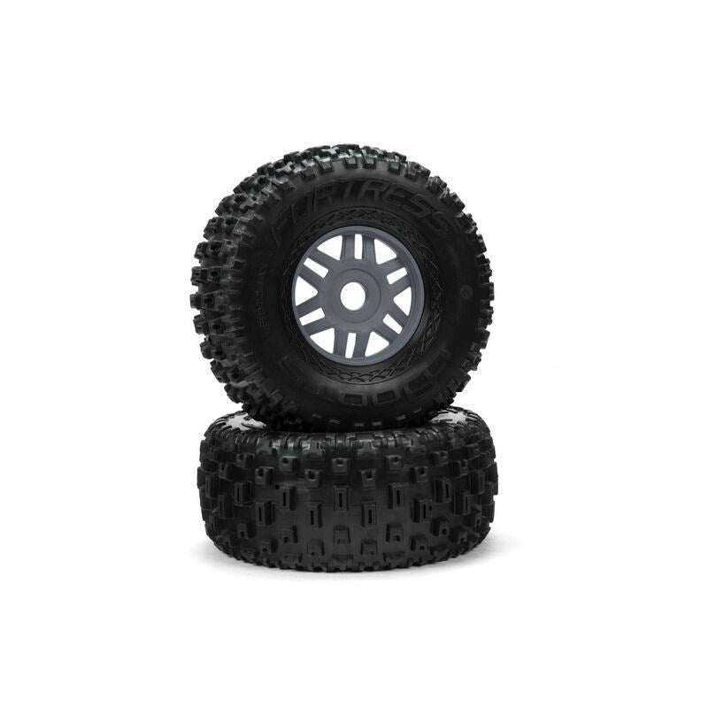 ARRMA 550069 dBoots 'Fortress' Tyre Set Glued Gun Metal (Pair) (8324284186861)