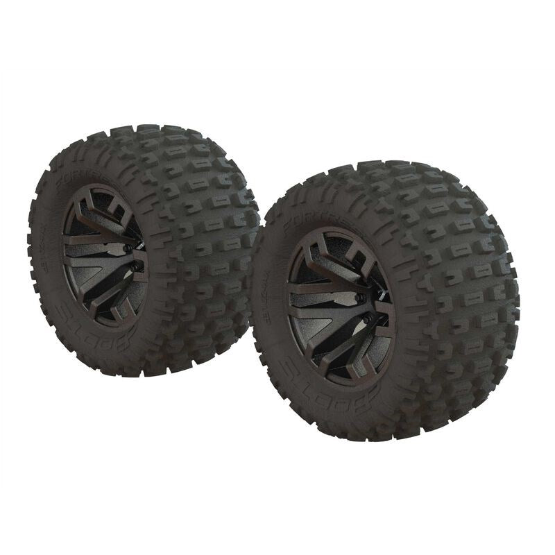 ARRMA 550086 Dboots 'Fortress MT' Tire Set Glued Gun Metal (2) (8324284645613)