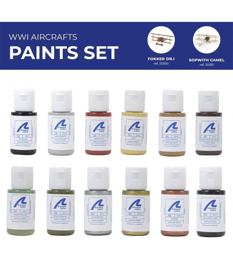 Artesania Latina 277PACK1 Paint Set 1: Airplane (12x 20ml) - Hobby City NZ (8690299240685)