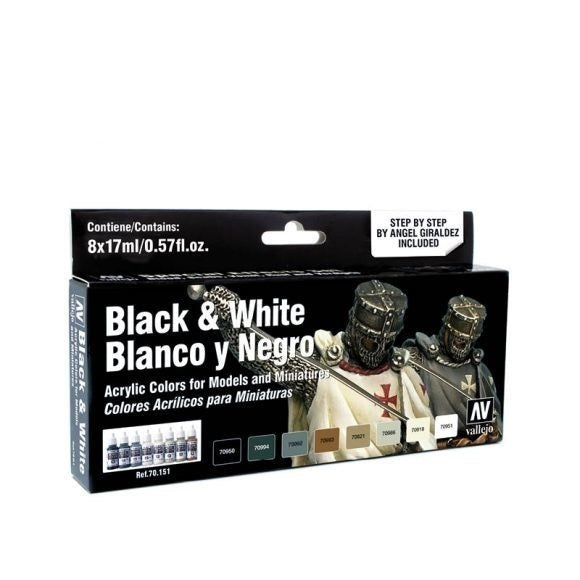 Vallejo 70151 Model Colour: Black & White by Angel Giraldez (8 Colours) Acrylic Paint Set - Hobby City NZ (8964712464621)