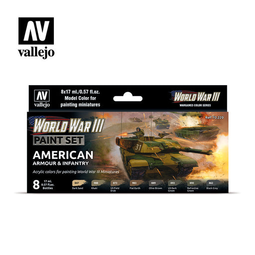 Vallejo 70220 Model Colour WWII American Armour & Infantry Acrylic 8 Colour Paint Set - Hobby City NZ (8964713152749)