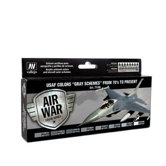 Vallejo AV71156 Model Air Usaf Colors Grey Schemes From 70S To Present 8 Colour Set (8938316267757)