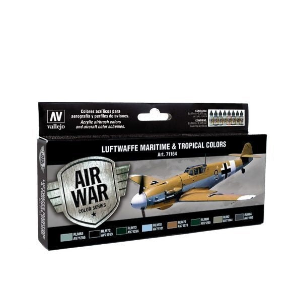 Vallejo AV71164 Model Air Luftwaffe Maritime And Tropical Colors 1941 To End-War 8 Colour Set (8938316857581)